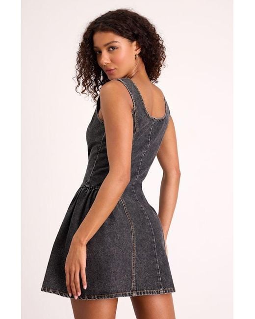 Lulus Black Prinsley Washed Denim Button-Front Mini Dress