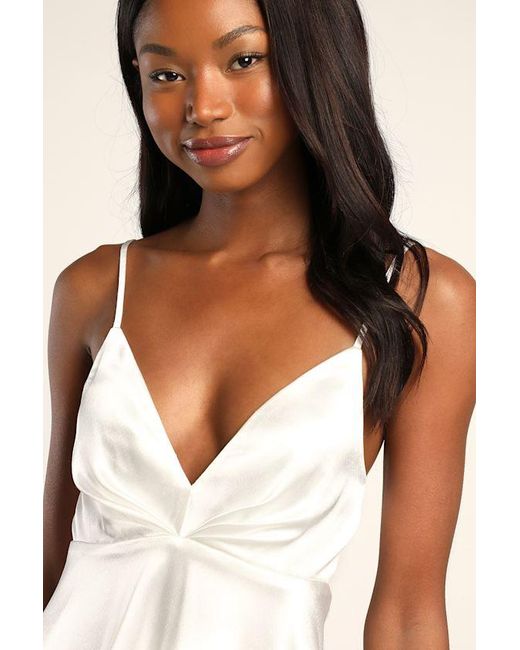 Lulus White Happily Yours Satin Skater Mini Dress