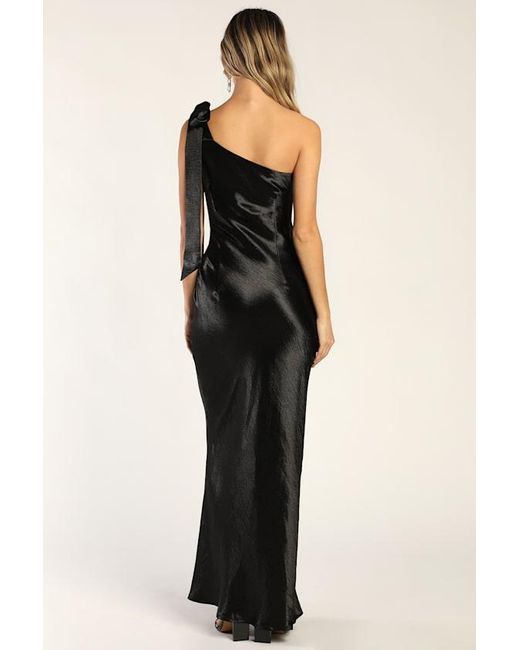 Lulus Black Lavish Looks Satin One-Shoulder Tie-Strap Maxi Dress