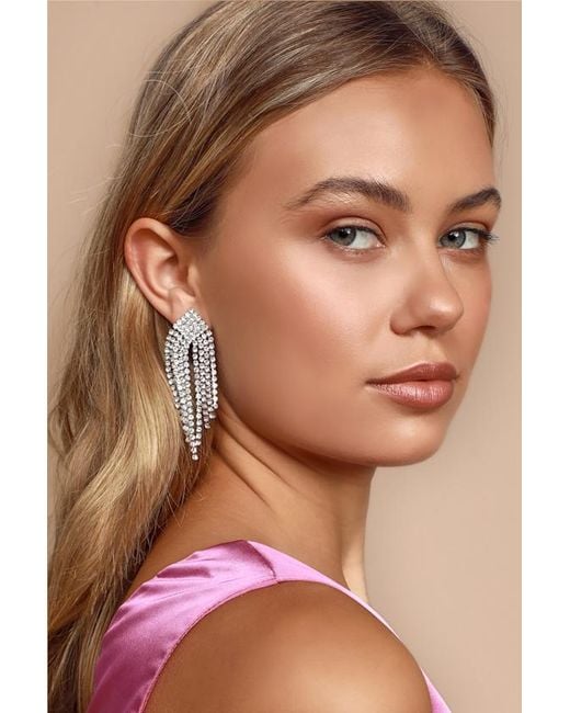 Lulus Brown Afterparty Rhinestone Fringe Earrings