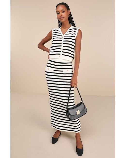 Moon River Natural Exemplary Chicness Striped Sweater Knit Midi Skirt