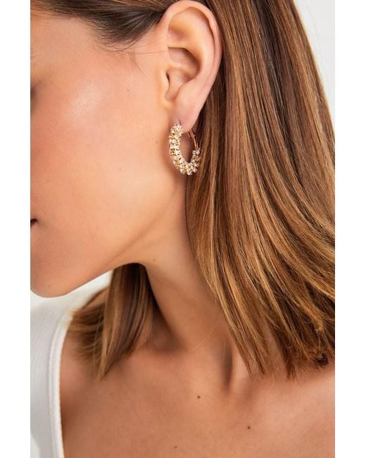 Lulus Metallic Sophisticated Glow Rhinestone Hoop Earrings
