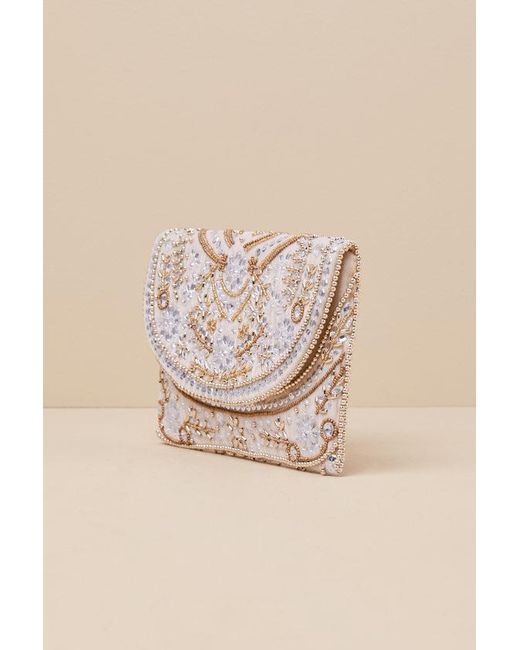 Lulus Black Convincing Shine Taupe And Beaded Rhinestone Clutch