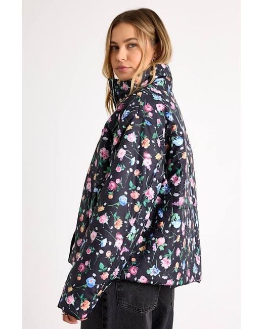 Lulus Blue Linaya Floral Zip-Front Puffer Jacket
