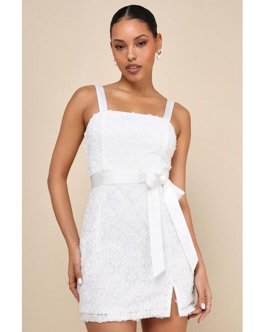 Lulus White Perfect Design 3D Floral Lace Sleeveless Mini Dress