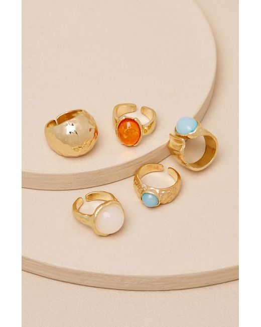 Lulus Brown Marah Stone Five-Piece Statement Ring Set