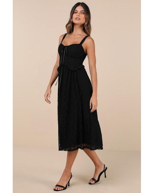 Lulus Black Romantic Option Lace Sleeveless Lace-Up Corset Midi Dress