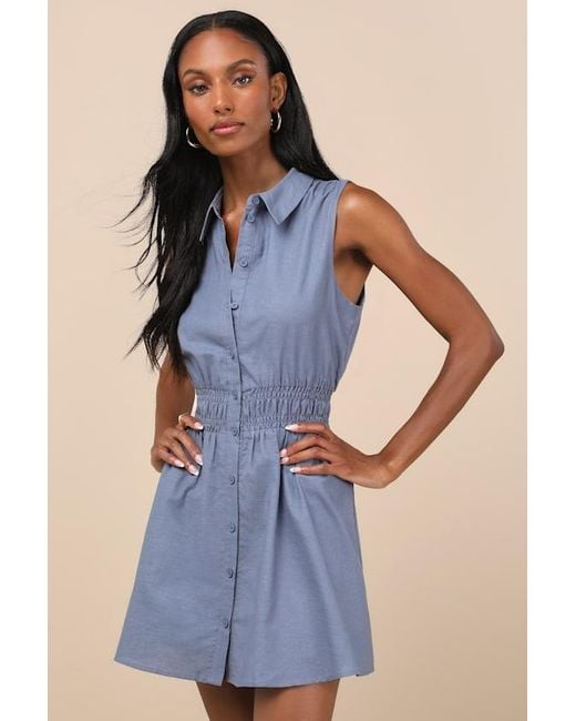 Lulus Blue Jaliyah Collared Button-Front Mini Dress