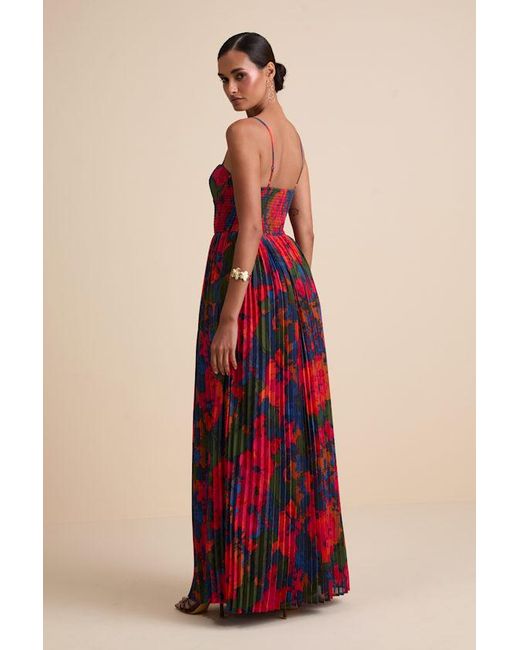Lulus Red Kinleigh Multi Abstract Pleated Bustier Maxi Dress
