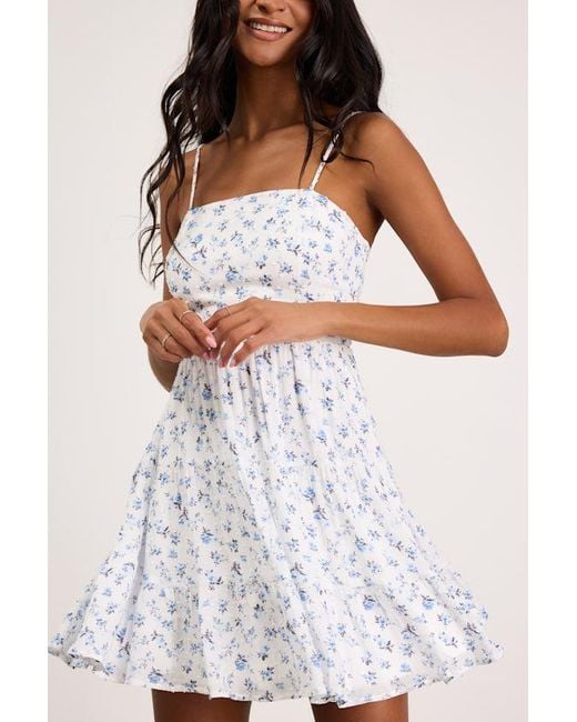 Lulus Natural So Effortless Floral Print Swiss Dot Tie-Back Mini Dress