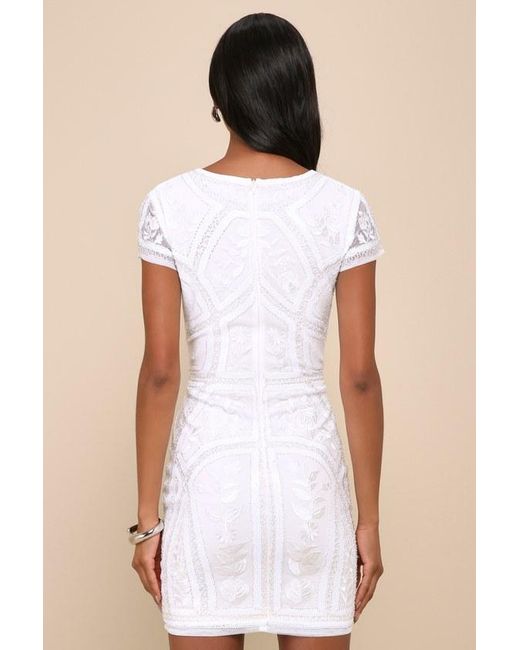 Lulus White Spread Your Shine Sequin Embroidered Bodycon Dress