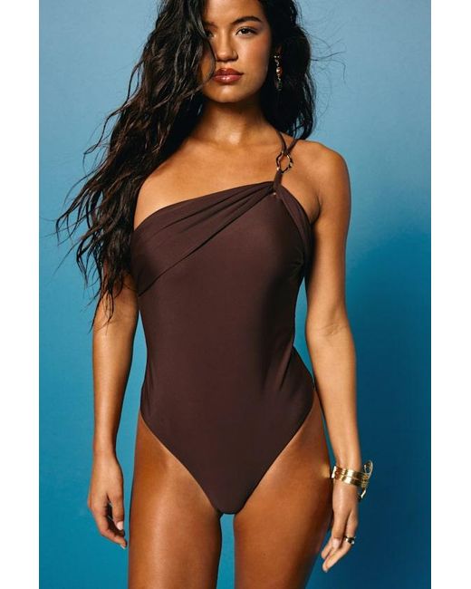 Lulus Brown Maldina Dark One-Shoulder One-Piece Swimsuit