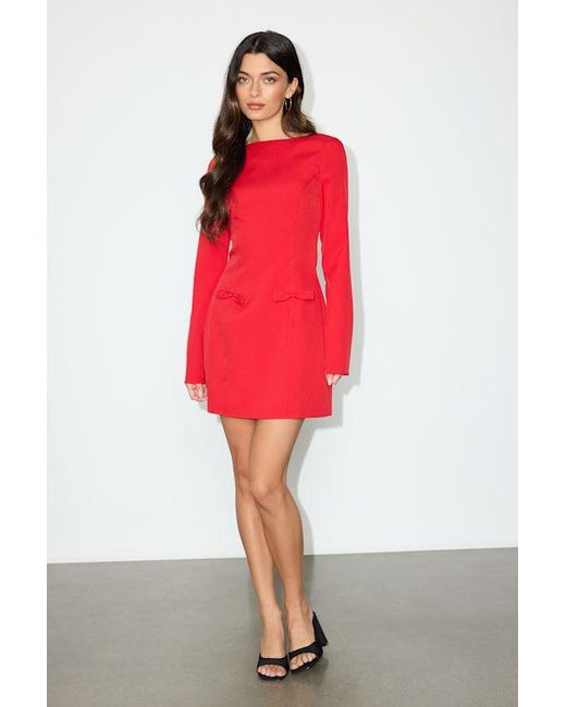 Lulus Red Pemberton Boat Neck Long Sleeve Mini Dress