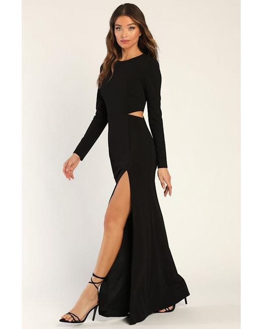 Lulus Black Going For The Wow Long Sleeve Cutout Maxi Dress