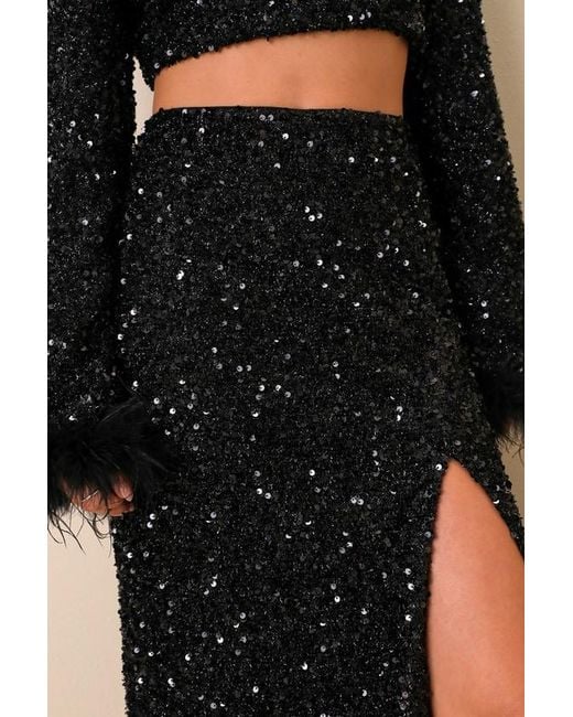 Lulus Black Sparkling Behavior Sequin High-Rise Midi Skirt