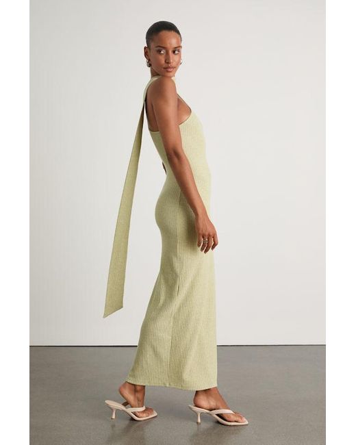 Lulus Natural Venna Heathered Sage One-Shoulder Scarf Maxi Dress