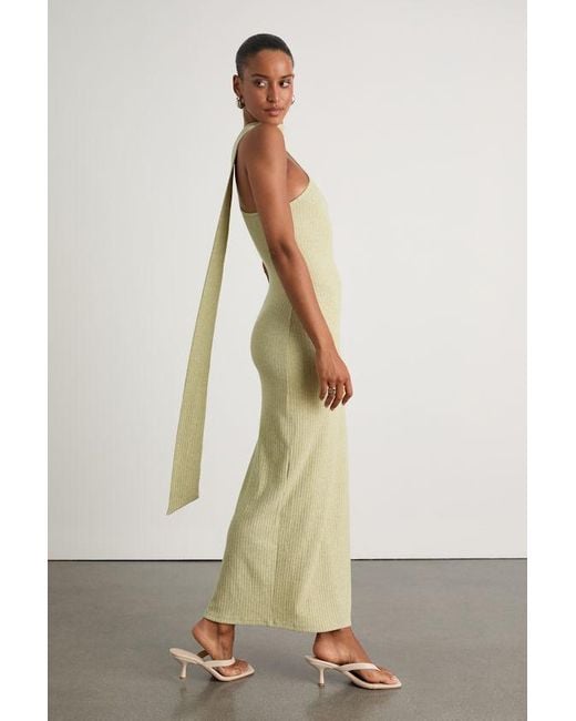 Lulus Natural Venna Heathered Sage One-Shoulder Scarf Maxi Dress
