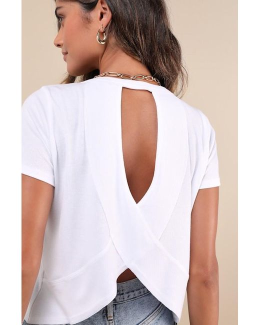 Lulus Blue Boosted Basic Ribbed Cutout Short Sleeve Top