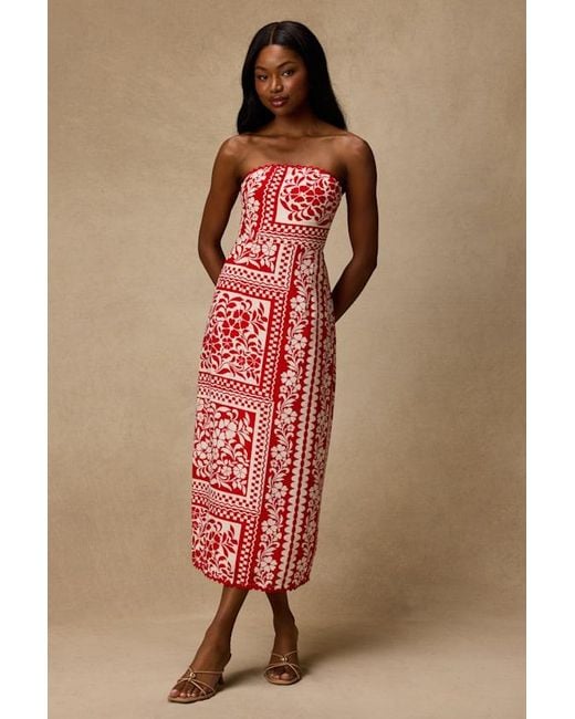 Lulus Red Brigita Striped Strapless Column Midi Dress