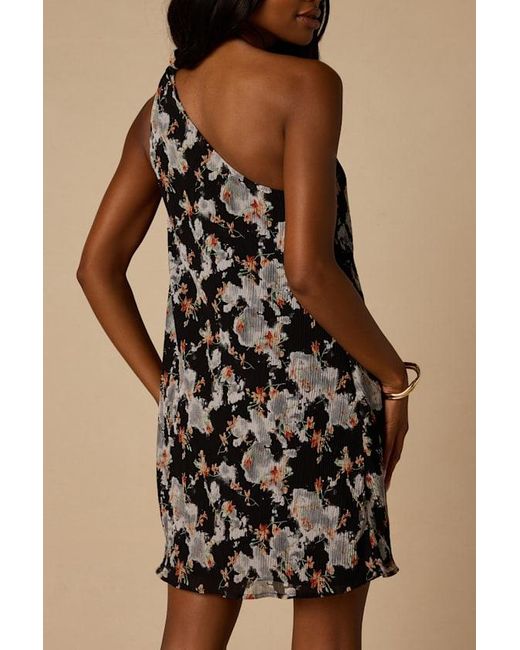 Lulus Black Aralia Multi Floral One-Shoulder Shift Mini Dress