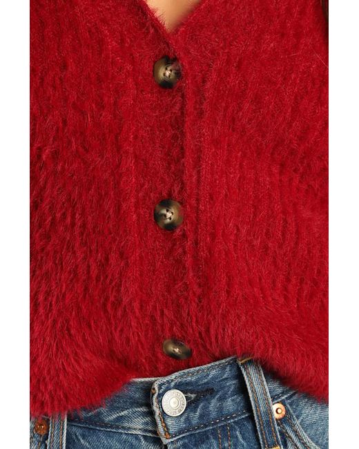 Lulus Red Cozy Touch Eyelash Knit Button-Up Cardigan Sweater