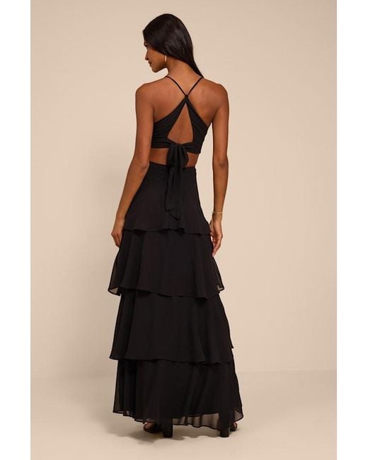 Lulus Black Tier And Now Tie-Back Tiered Maxi Dress