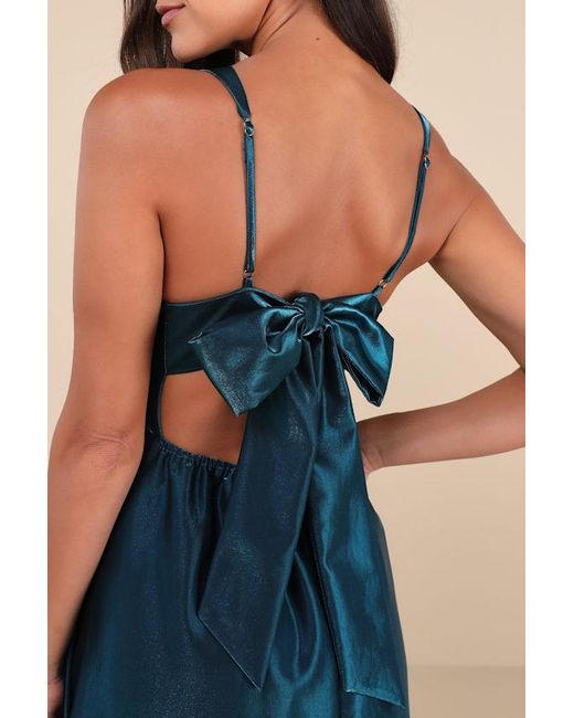 Lulus Blue Immaculate Aura Shiny Dark Taffeta Maxi Dress With Pockets