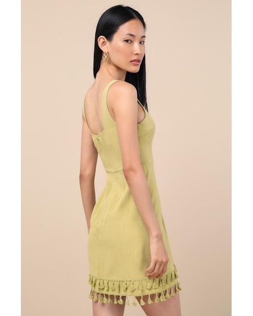 Lulus Natural Feel The Sunshine Chartreuse Linen Tassel Mini Dress