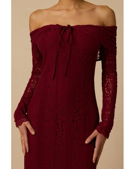 Lulus Red Jezzy Lace Long Sleeve Midi Dress