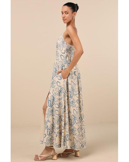 Lulus Natural Angelika Floral Sleeveless Midi Dress