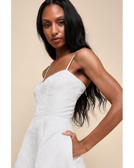 Lulus Natural Meet For Tea Jacquard Bustier Midi Dress With Pockets
