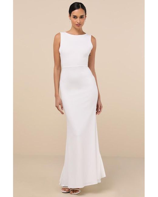 Lulus Natural Exquisite Refinement Backless Bow Ruffled Maxi Dress