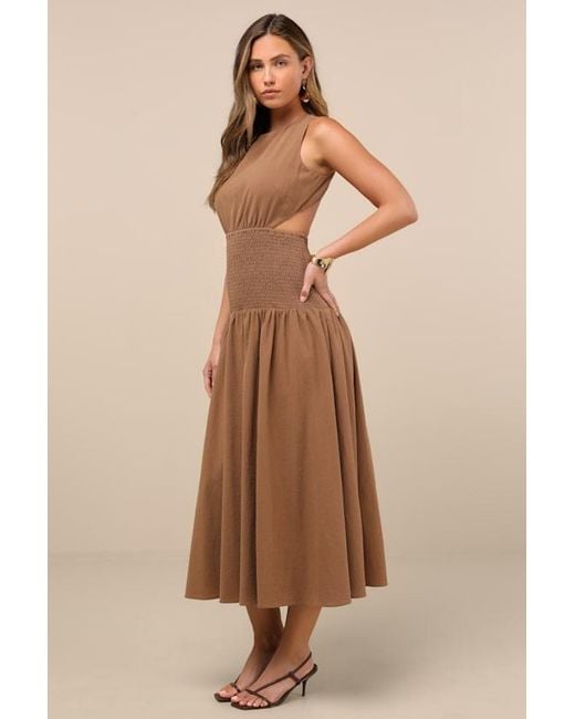 Lulus Natural Melina Backless Drop Waist Midi Dress