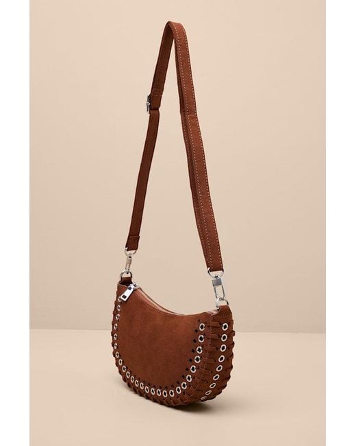 Lulus Brown Rachelle Suede Studded Shoulder Bag