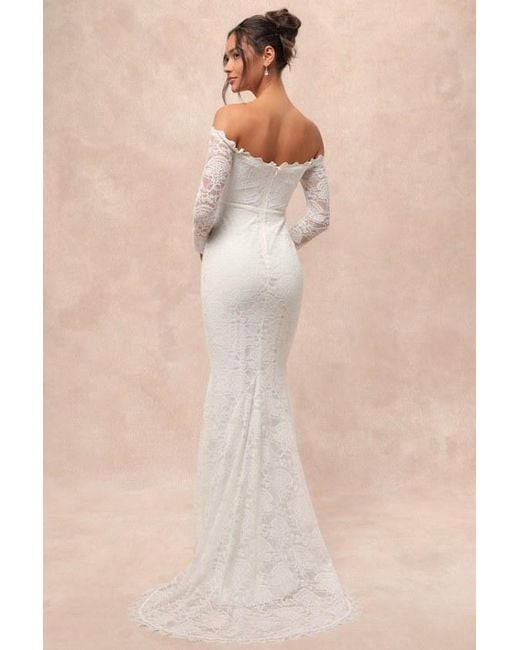 Lulus Natural Beloved Promise Lace Off-The-Shoulder Mermaid Maxi Dress