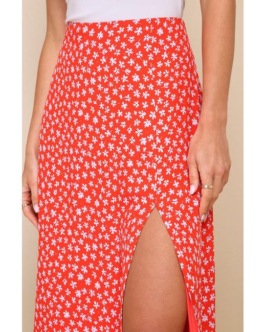 Lulus Pink Cute Desires Ditsy Floral Print High-Rise Midi Skirt