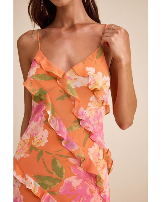 Lulus Orange Zarina Multi Floral Ruffled Maxi Dress