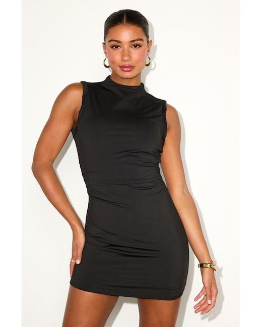 Lulus Black Sunita Slinky Knit Mock Neck Bodycon Mini Dress