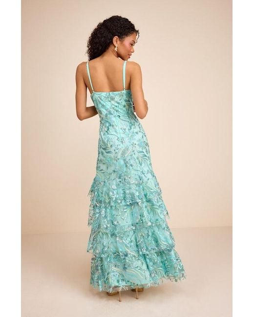 Lulus Blue Angele Sequin Embroidered Tiered Maxi Dress