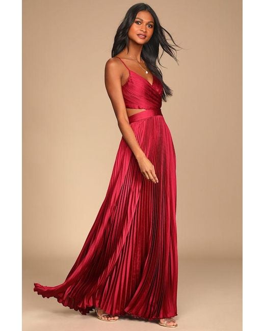 Lulus Red Got The Glam Pleated Cutout Maxi Dress