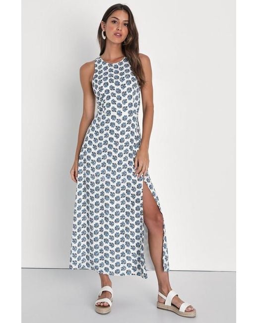 Lulus White Flirty Fave Floral Print Tie-Back Midi Dress