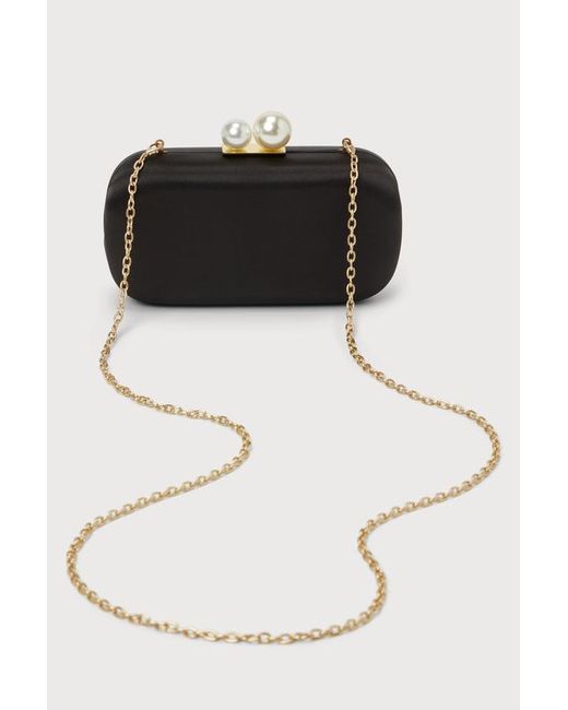 Lulus Black Poised Feelings Satin Pearl Box Clutch