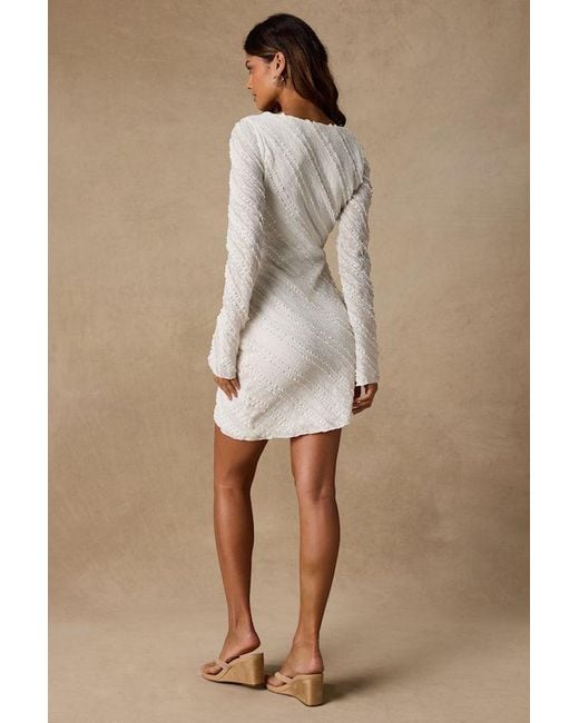 Lulus Pink Amy Cream Textured Long Sleeve Asymmetrical Mini Dress