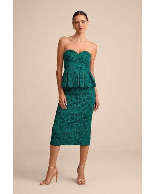 Lulus Green Frederica Floral Jacquard Peplum Midi Dress