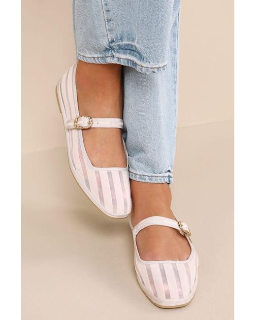 Dolce Vita Blue Tameka Bone Mesh Striped Buckle Ballet Flats