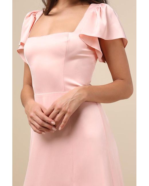 Lulus Pink Ultimate Sweetness Satin Flutter Sleeve Maxi Dress