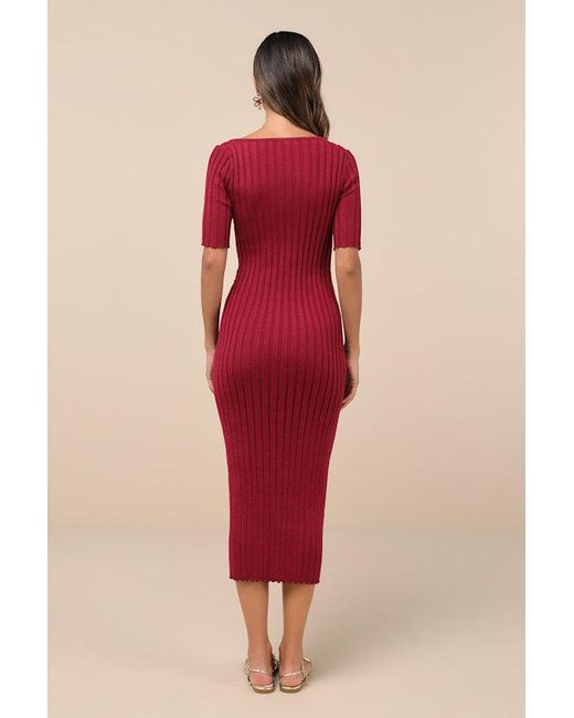 Lulus Pink Flattering Aura Ribbed Asymmetrical Cutout Midi Dress