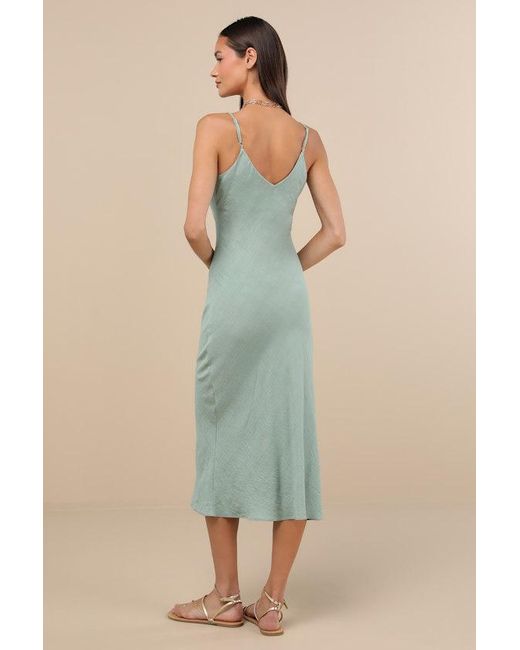 Lulus Blue Tamia Sage Textured Sleeveless Midi Slip Dress