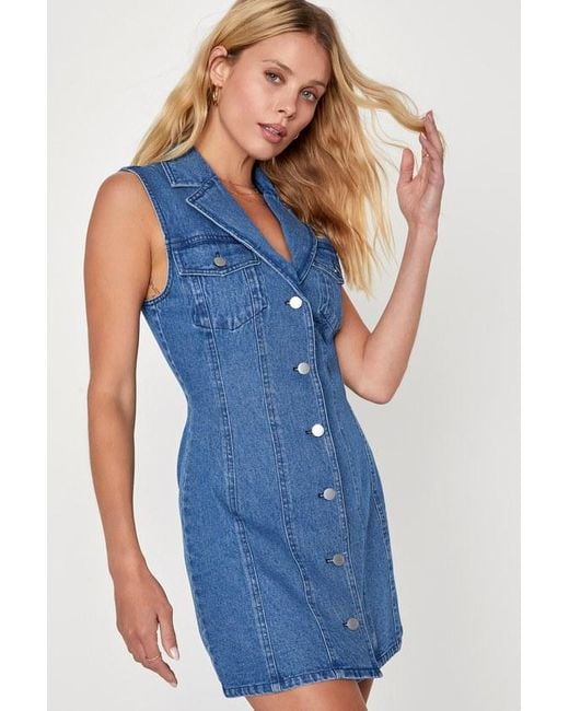 Lulus Blue Edgy Impression Medium Wash Denim Sleeveless Mini Dress