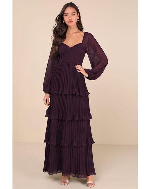Lulus Purple Impactful Elegance Tiered Balloon Sleeve Maxi Dress